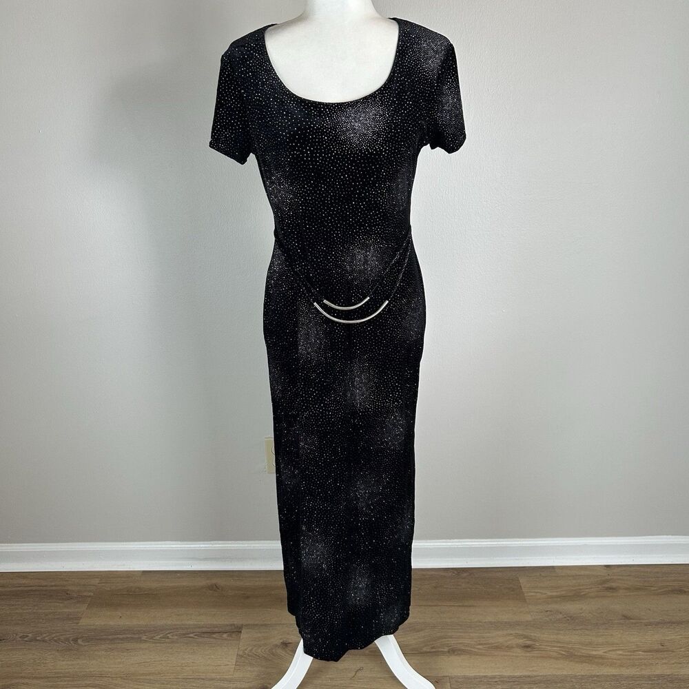 Floral 90s Dress Midi Sparkly Black Short Velvet Vintage Large Goth Grunge Gem
